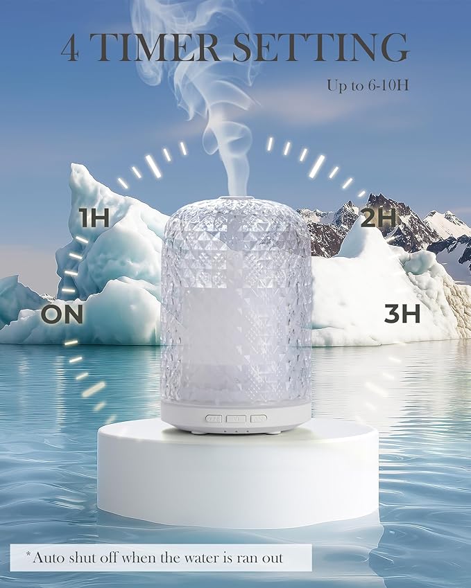 Onaboviva Essential Oil Diffuser - 2.4MHz Ultrasonic Glass Diffuser for Home, 120ml, Pulse&Continuous Mist, Bright/Dim/Breathing Lighting, Waterless Auto-Off, Aromatherapy Diffuser with USB Cable
