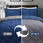 HIG 3pc Navy Full Size Comforter Set - All Season Reversible Down Alternative Comforter with Two Shams - Quilted Duvet Insert with Corner Tabs - Box Stitched Blanket - Breathable, Soft, Fluffy