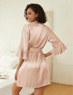 Ekouaer Women's Silk Robe Set V-neck 2 Piece Bridal Party Robes and Satin Bathrobe Set with Pockets