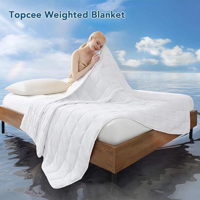 Topcee Weighted Blanket for Adults (25 lbs, 60" x 80") Queen Size Soft Cooling Heavy Blanket Sleeping, Apply to 240-260 lbs Body, Thick Breathable Blanket with Glass Bead, Easy Care