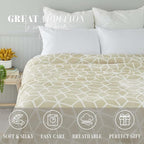 Elegant Comfort Luxury Velvety Feel Blanket, All-Season Lightweight Blanket, Ultra Plush, Soft, Cozy-Fuzzy Flannel Fleece for Couch, Sofa, Bed, Travel, Cube Design, Full/Queen, Cream