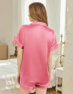 Silk Pajamas for Women Short Sleeve Sleepwear Soft Button Down Loungewear 2 Piece Satin Pjs Shorts Set S-XXL