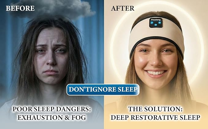 Sleep Headphones Bluetooth 5.4 Headband, Sleep Headphones for Side Sleepers with Ultra-Thin HD Stereo Speakers, Over Ear Headphones Sports Headband Eye Mask for Sleeping Travel, Idea for Men Women
