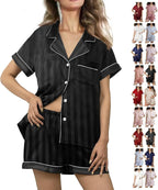WJing Yi Jia Womens Silk Satin Pajamas Loungewear Two-Piece Sleepwear Button-Down Floral Pj Set XS-4XL