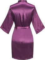 Women's Pure Color Satin Kimono Robe Short Bridesmaids Robe Dressing Gown