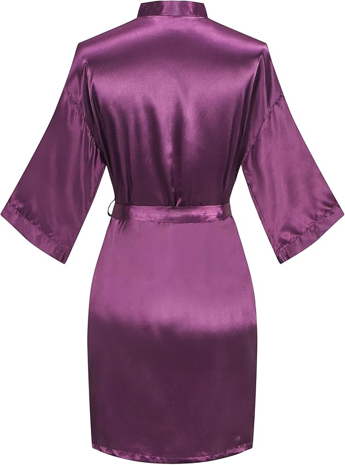 Women's Pure Color Satin Kimono Robe Short Bridesmaids Robe Dressing Gown
