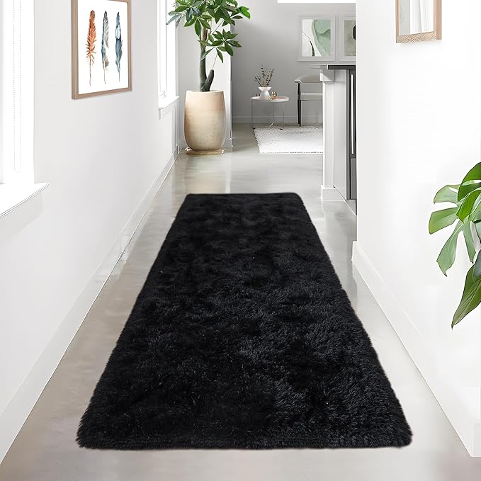 Noahas Black Runner Rug for Hallway,2'x5' Long Area Rugs for Bedroom Living Room,Non Slip Thick Shag Floor Carpet for Entryway Kitchen Dorm Nursery Bedside Kids Room