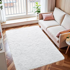 Macgace Fluffy Area Rugs for Bedroom Decor Aesthetic, 3x5 White Shag Rug with Non-Slip Dots for Living Room, Fuzzy Plush Carpet Washable Rug Modern Home Decor for Kids Nursery Girls Room Office