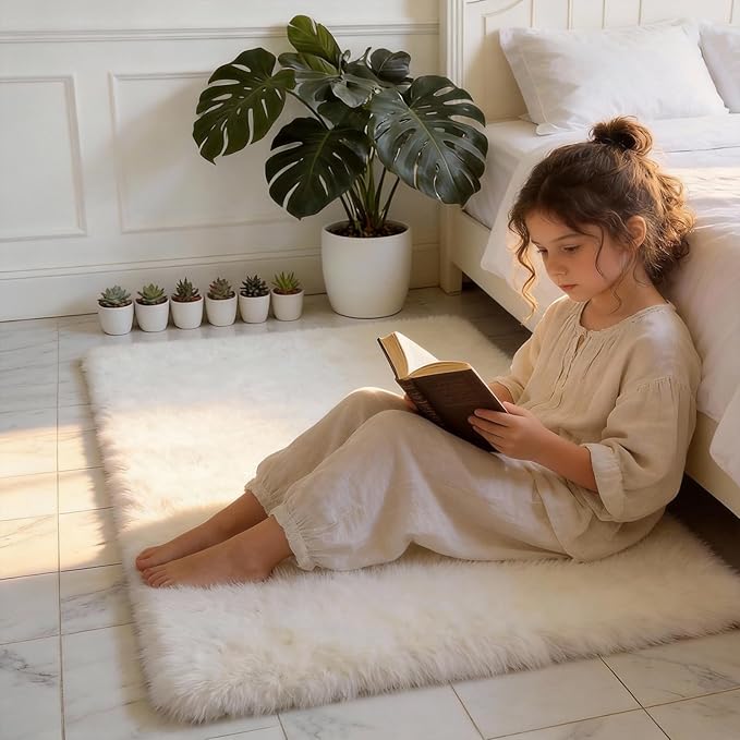 Shag White Rug, Rugs for Bedroom Living Room, 4x6 Ultra Soft Fluffy Area Rugs for Bedside, Kids Girls Room, Nursery, Playroom, Easy Clean, Indoor Carpet for Living Room, Modern Carpet Décor