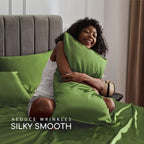MR&HM Satin Bed Sheets, Full Size Sheets Set, 4 Pcs Silky Bedding Set with 15 Inches Deep Pocket for Mattress (Full, Sage)