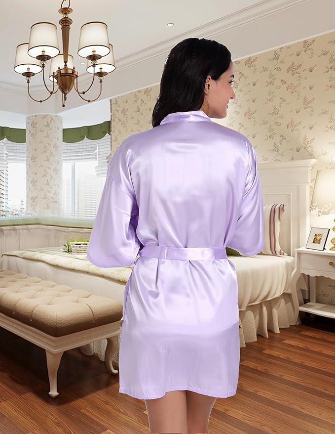 QXQTER Peony Floral Silky Satin Robe Wedding Bridal Party Bride Bridesmaid Robes for Women Dressing Gown Kimono Robe