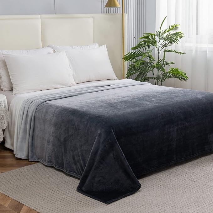 Elegant Comfort Luxury Velvety Feel Blanket, All-Season Lightweight Blanket, Ultra Plush, Soft, Cozy-Fuzzy Flannel Fleece for Couch, Sofa, Bed, Travel, Ombre Design, Full/Queen, Gray