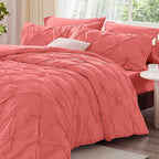 BEDELITE Coral Twin Comforter Set - 2 Peices Boho Pintuck Bedding Comforter Sets, Lightweight Soft & Warm Twin Bedding Sets with 1 Pillowcase for All Season