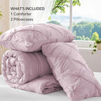 BEDELITE Light Purple King Size Comforter Set - 3 Pieces Boho Pintuck Bedding Comforter Sets, Lightweight Soft & Warm King Bedding Set with 2 Pillowcases for All Season