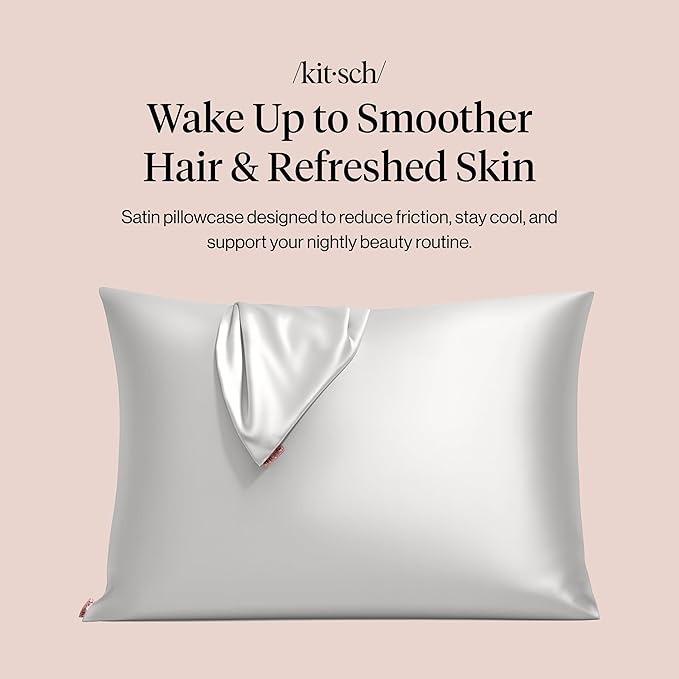 Kitsch Satin Pillowcase with Zipper for Hair & Skin - Softer Than Silk Pillow Cases, Smooth Cooling Satin Pillow Case, Wrinkle-Free, Machine Washable - Pillow Cases Standard Size (19x26) - Silver