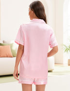 EPLAZA Silk Pajamas for Women Satin Pajamas Set 5 Pcs Long Sleeve Print Pattern Button Down Pjs Sleepwear Loungewear Set