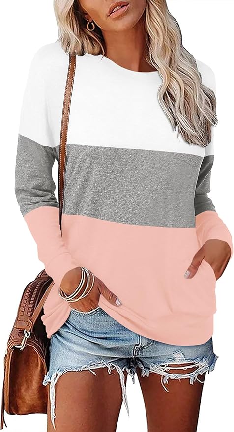 Magritta Women's Long Sleeve Leopard Color Block Tunic Comfy Crewneck T Shirt Tops Black XL