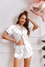 Ekouaer Womens Silk Satin Pajamas Short Sleeve PJS Shorts Set Soft Button Down Sleepwear 2 Piece Loungewear S-5XL