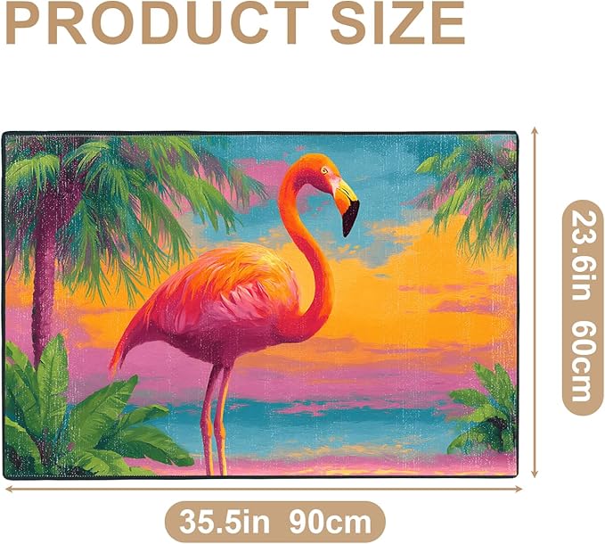 Flamingos Area Rug 2x3 ft Entry Rug Washable Boho Rugs Non Slip Low Pile Floral Door Mat Small Carpet for Bedroom, Bedside, Kids Room, Office, Dining Room