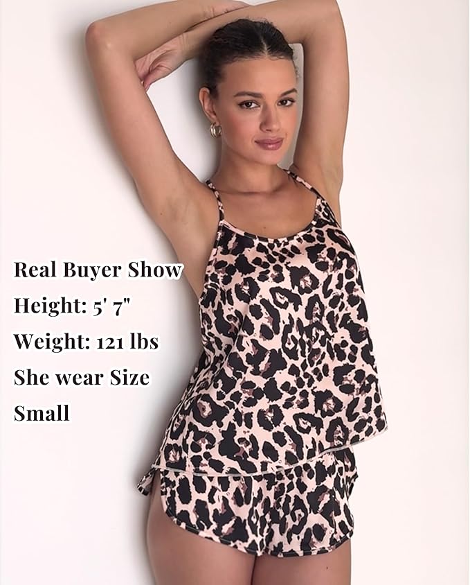 Ekouaer Silk Pajamas Set for Women Satin Backless Lingerie Pjs Cami Top and Shorts Nightwear