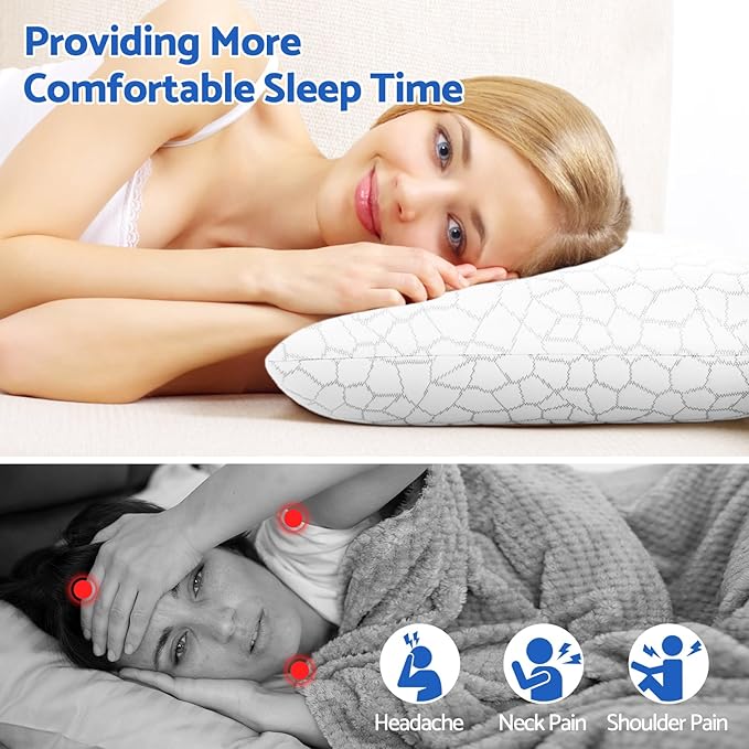 CushZone Memory Foam Pillows for Sleeping, Bed Pillow with Removable and Machine Washable Cover, Bed Pillow for Side, Neck Pillow, Back and Stomach Sleepers, Standard Size (1 Pack)