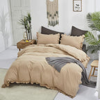 CLOTHKNOW Champagne Ruffle Queen Comforter Set Taupe Bedding Comforter Sets Soft Shabby Chic Farmhouse Comforter with 2 x Pillow Cases