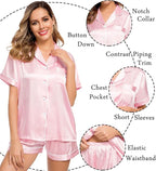 LecGee Womens Silk Satin Pajamas Short Sleeve Loungewear Two-Piece Sleepwear Button-Down Pj Set