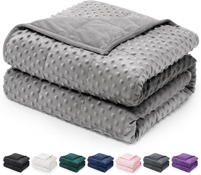 Wemore Minky Dot Weighted Blanket for Adults Twin Size 15 lbs, Soft Cozy Heavy Blanket for Stress Relief and Sleep Promotion, Breathable Blanket for All-Season with Glass Beads, Grey 60 x 80 inches