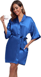 Women's Short Satin Robes Silky Bathrobe Bridesmaid Sleepwear for Wedding Party Getting Ready Solid Color