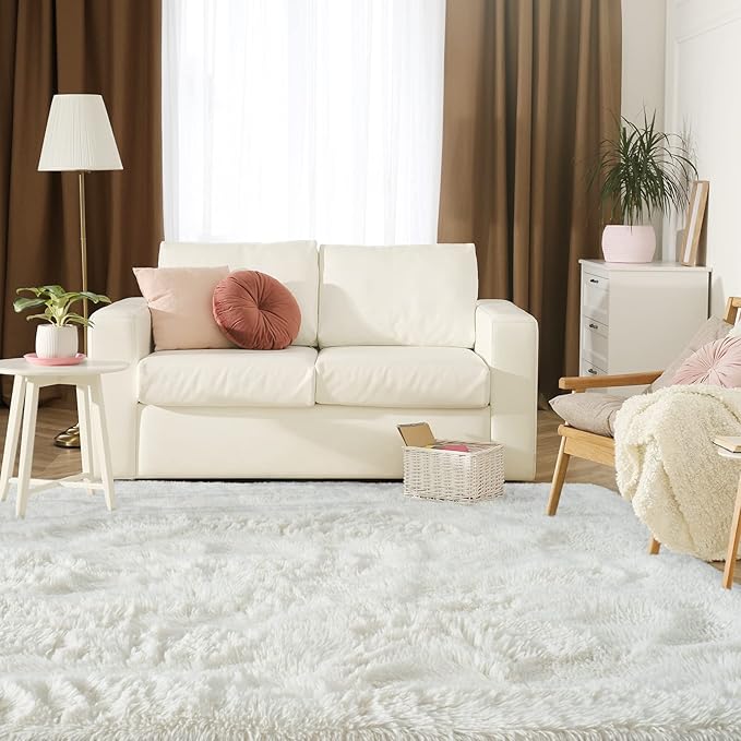 Jelymark Super Soft Shaggy Rug for Bedroom, 5x8 Feet Fluffy Carpet for Living Room, Fuzzy Indoor Plush Area Rug for Home Decor, Furry Floor Rugs for Dorm, Kids Nursery Rug for Girls, Cream White