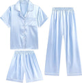 DIPUG 3 Piece Girls Silk Pajamas Set Soft Satin PJs Sleepwear for Comfortable Nights