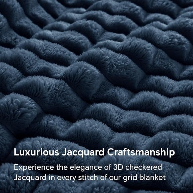 BEDELITE Navy Throw Blanket Twin Size for Bed- Super Soft and Warm 3D Checkered Fluffy Fuzzy Fleece Blanket, Luxurious Plush Cozy Blanket for Room Decor Fall and Winter, 60x80 inches