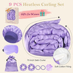 Heatless Curls Overnight Hair Curlers to Sleep In, Satin Heatless Curling Set - No Heat Overnight Curls, Hair Curlers No Heat Curlers, Beach Waves for Women Long Hair Volume (Purple)