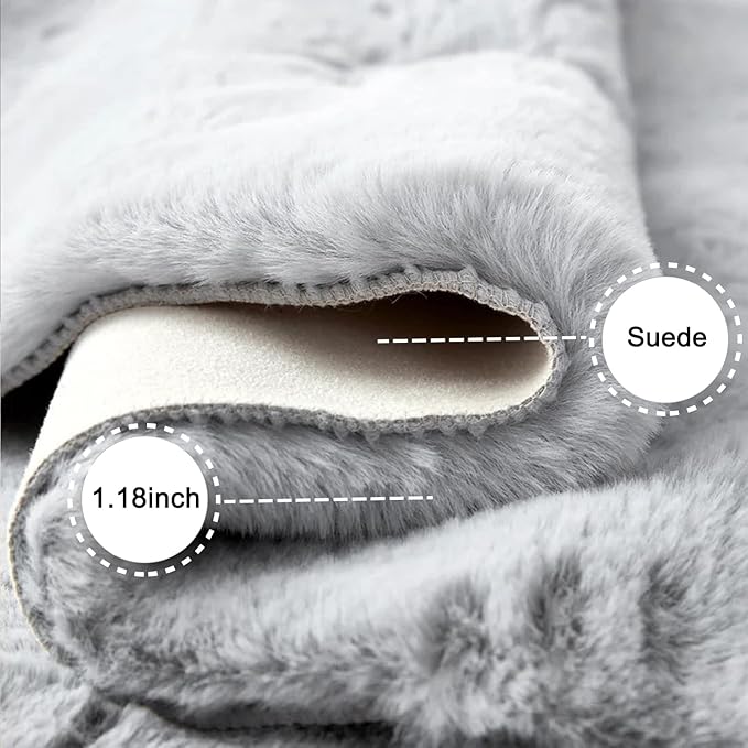 Ghouse Soft Faux Sheepskin Fur Rug 2x4 Grey Fluffy Bedside Rugs Plush Rug Shag Nursery Carpet Area Rugs for Living Room Bedroom Playing Room Decor