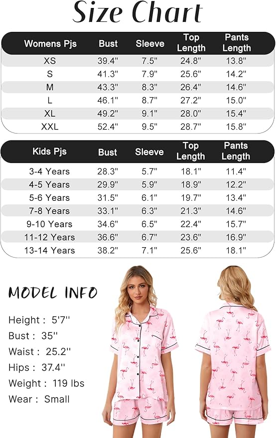 Girls & Womens Satin Pajamas Set, Silk Button-Down Sleepwear 2 Piece Nightwear, 3 Years - Women XXL