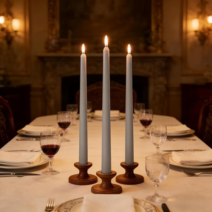 10-Inch Gray Taper Candles, 12 Pack Unscented and Dripless Candlesticks, Long-Lasting Burn Time of 7-8 Hours, Perfect for Home Décor, Weddings, and Events
