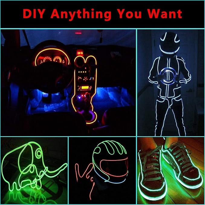 JIGUOOR USB Rechargeable EL Wire 32.8ft/10m (5mx2) Bright Neon Light Strip 360° Illumination Neon Tube Rope Lights for DIY, Festival, Party Decoration, Halloween, Chrismas (32.8ft/10M, Red)