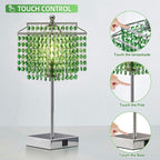 Luvkczc Crystal Table Lamp with Touch Control, Bedside Crystal Table Lamp with USB C+A Ports,Dimmable Lamp for Girls Bedroom, Living Room, Green & B11 LED Bulb Included