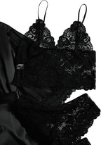 WDIRARA Women' Silk Satin Pajamas Set 4pcs Lingerie Floral Lace Cami Sleepwear with Robe