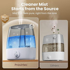 Provirtec 6.5L Stay Clean Tank Humidifier for Large Room, Low Maintenance, Top Fill Design, Ultra Quiet 65H Runtime, Cool Mist Ultrasonic for Bedroom, Home, Plants HC12