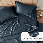 CozyLux Satin Sheets Full Size Sheets - 4 Piece Silky Full Size Bed Sheets, Luxury Steel Blue Full Bed Set with Smooth and Soft Microfiber, Includes 1 Fitted Sheet, 1 Flat Sheet and 2 Pillowcases