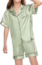 EPLAZA Kids Satin Pajamas Sets Girls Boys Button-Down Silky Pajamas Sleepwear with Hairband Eye Mask Hair Tie