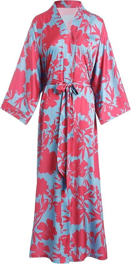 Aensso Long Soft Lightweight Silky Kimonos Robes for Women, Luxury Japanese Floral Womens Kimono Robe