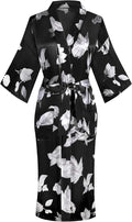 Valennia Women Long Silky Bathrobe Satin Kimono Robe Floral Printed Dressing Gown Sleepwear