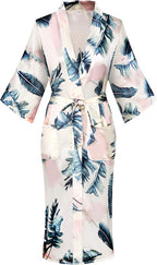 Valennia Women Long Silky Bathrobe Satin Kimono Robe Floral Printed Dressing Gown Sleepwear