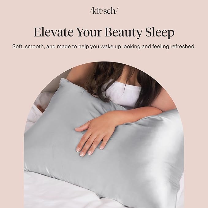 Kitsch Satin Pillowcase with Zipper for Hair & Skin - Softer Than Silk Pillow Cases, Smooth Cooling Satin Pillow Case, Wrinkle-Free, Machine Washable - Pillow Cases Standard Size (19x26) - Silver