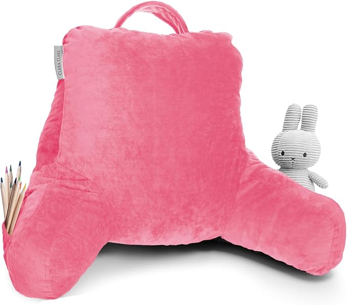 Clara Clark Reading Pillow for Kids & Teens with Shredded Memory Foam, Backrest Pillows for Reading, Watching, and Gaming, Use on The Couch, Bed, or Floor, Adjustable Support Washable Cover Light Pink