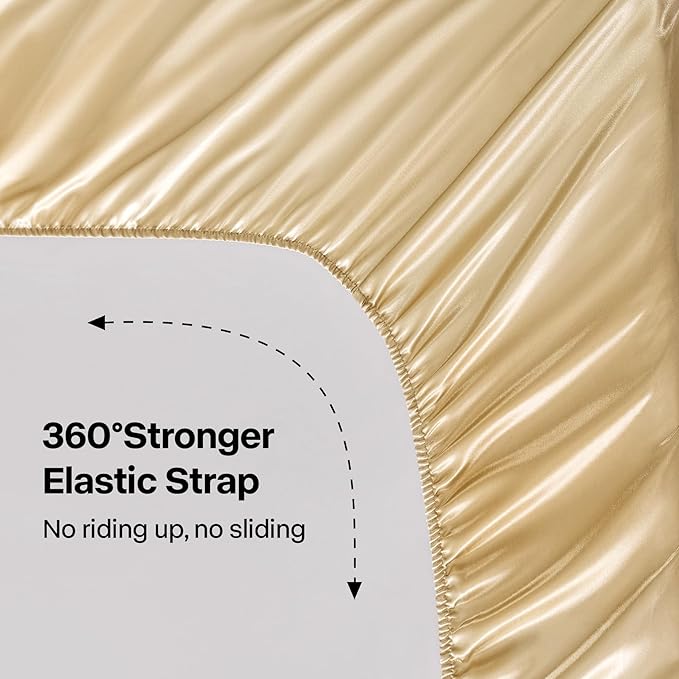 BEDELITE Satin Sheets Full Size Bed Set, Luxury Soft Champagne Silky Sheets for Hair and Skin, Similar to Silk Bed Sheets Set 4 Pieces with 1 Deep Pocket Fitted Sheet, 1 Flat Sheet, and 2 Pillowcases