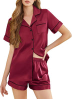 Silk Pajamas for Women Short Sleeve Sleepwear Soft Button Down Loungewear 2 Piece Satin Pjs Shorts Set S-XXL
