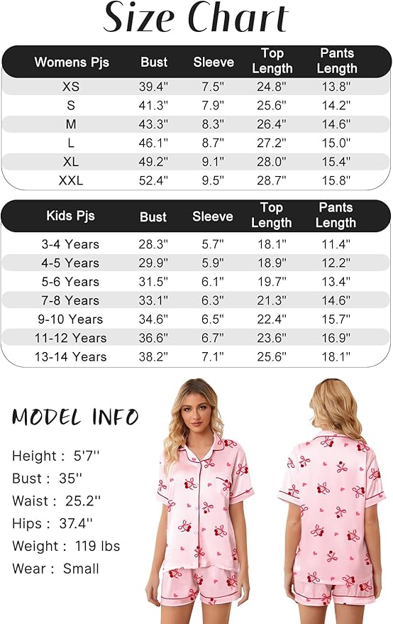 Girls & Womens Satin Pajamas Set, Silk Button-Down Sleepwear 2 Piece Nightwear, 3 Years - Women XXL